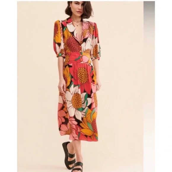 FARM RIO Colorful Sunflowers Midi Dress - Picture 1 of 11